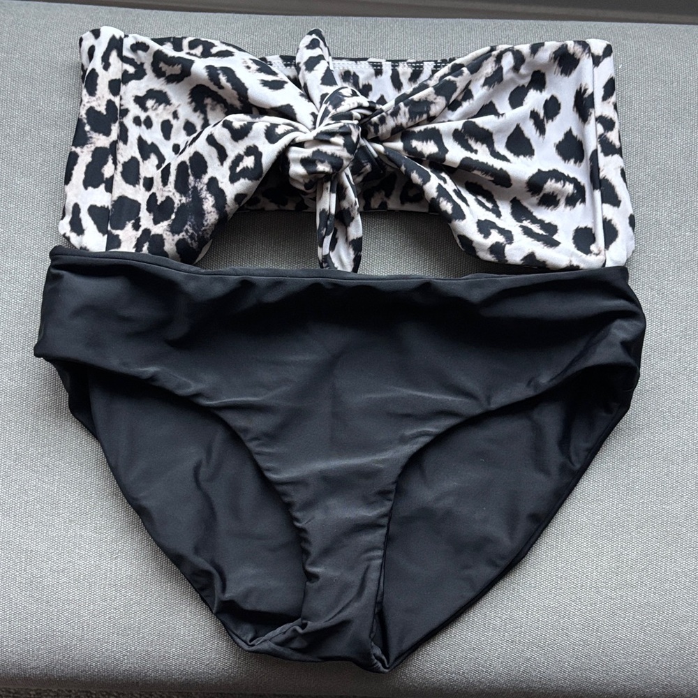 Mikoh Black and White Leopard Bikini